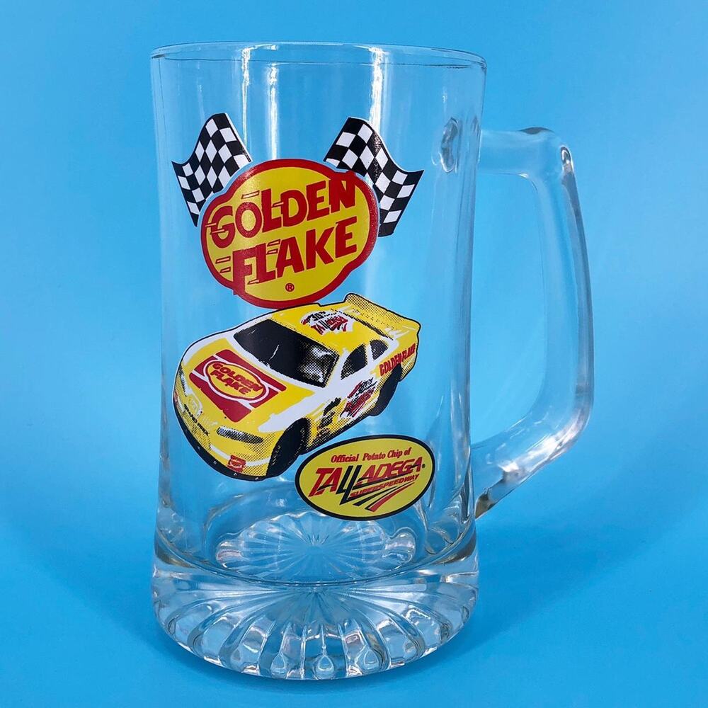 glass beer mug Golden flake Talladega Super Speedway 2000s vintage